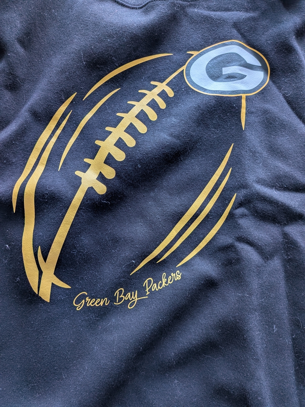 Gildan Black Women’s Sweater with Gold Green Bay Packers Football Graphic